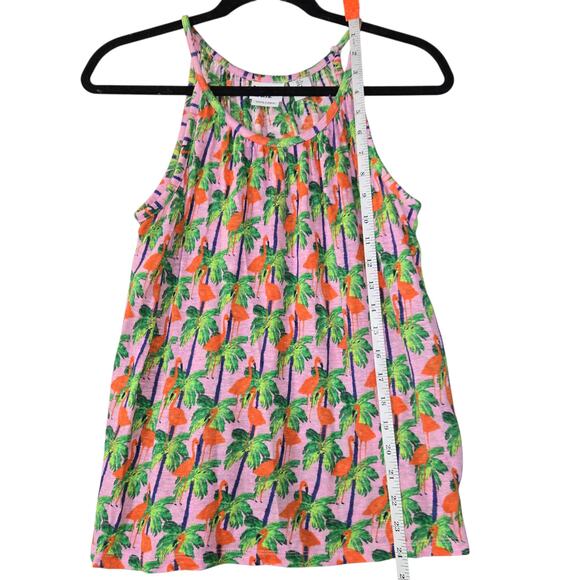 Bouffants & Broken Hearts Womens Small Linen Tank Top Pink Flamingo Palm Trees - Picture 6 of 10